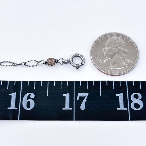 Vintage Sterling Silver 925 Smoky Rose Quartz Dangle Bib Necklace 16"-17" - Picture 3 of 5